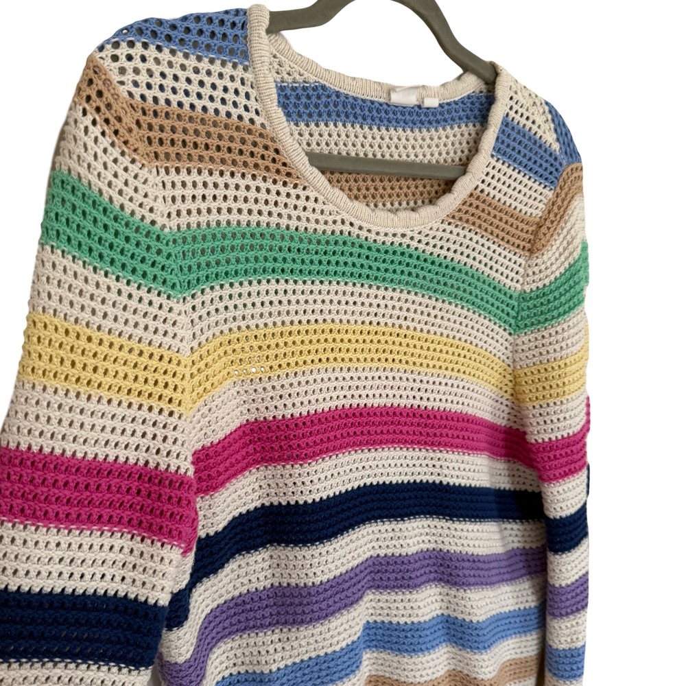 GAP Cream Open-Knit Crewneck Sweater with Rainbow Stripes - Picture 4 of 6